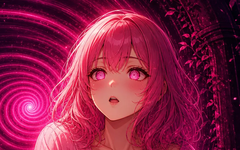 HypnoLore companion drifting into a glowing pink spiral